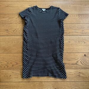 J. Jill Black White Stripe Knit Dress Chevron Side Panels M